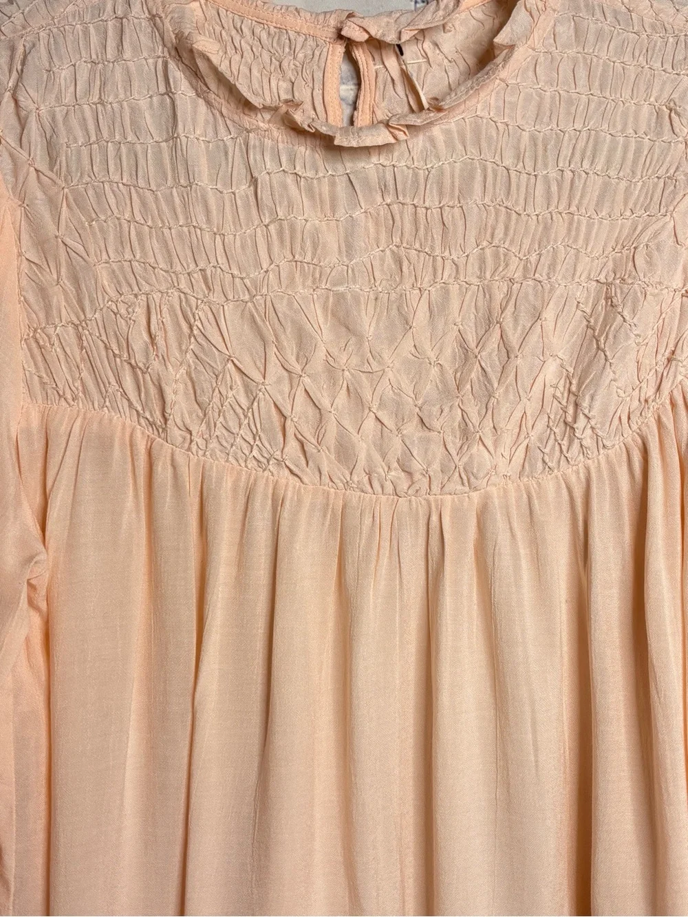 FREE PEOPLE Peach Festival Boho Cottagecore Twee Classic Smocked In Time Top S